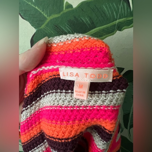Lisa Todd Pop Cardi Neon Striped Cardigan Sweater M - Picture 9 of 9